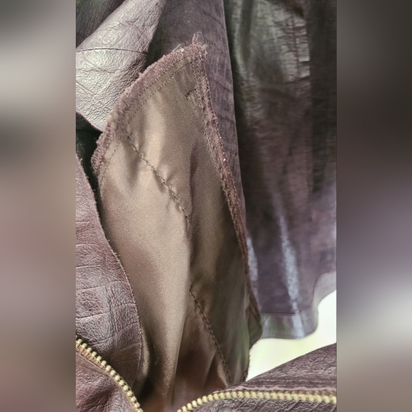 Calvin Klein Jeans genuine leather moto jacket, brown, women's large - Picture 6 of 8